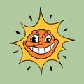 Tricky sun. Vintage toons: funny character, vector illustration trendy classic retro cartoon style