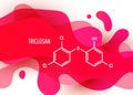 Triclosan structural chemical formula with red liquid fluid gradient shape with copy space on white background Royalty Free Stock Photo