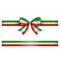 Tricolor bow and ribbon green white and red  bow with ribbon italian or mexican flag colors Royalty Free Stock Photo