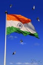 Tricolor Indian Flag with Sky and birds in Background Royalty Free Stock Photo