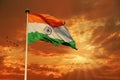 Tricolor Indian Flag during Sunset and beautiful sunset sky Royalty Free Stock Photo