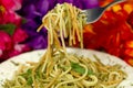 Tricolor Spaghetti On Fork