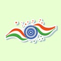 Tricolor Waving Ribbon With Ashoka Wheel Against Light Green