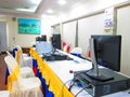 Tricolors table with computers.