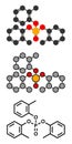 Tricresyl phosphate (TCP) molecule. Used as plasticizer, for waterproofing, as flame retardant, etc. Known to be neurotoxin