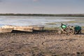 Tricycl and three boat on a lake