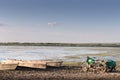 Tricycl and three boat on a lake