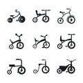 Tricycle bicycle bike wheel icons set, simple style Royalty Free Stock Photo