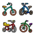 Tricycle icons set, outline style Royalty Free Stock Photo