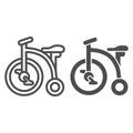 Tricycle line and solid icon, childhood concept, Kid bicycle sign on white background, Baby Bike icon in outline style Royalty Free Stock Photo