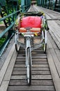 Tricycle thai style on Bridge over Pai River at Pai at Mae Hong Son Thailand Royalty Free Stock Photo