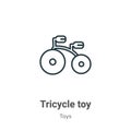 Tricycle toy outline vector icon. Thin line black tricycle toy icon, flat vector simple element illustration from editable toys Royalty Free Stock Photo