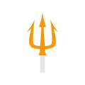 trident flat design vector illustration. golden trident weapon of Poseidon. Devil pitchfork collection isolated. Demon tridental