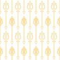 Trident, gold outline on white background. seamless pattern Royalty Free Stock Photo