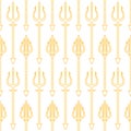 Trident, gold outline on white background. seamless pattern Royalty Free Stock Photo