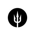 Trident icon. White on a black round background.