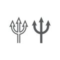 Trident line and glyph icon, spear and devil, pitchfork sign, vector graphics, a linear pattern on a white background.