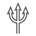 Trident line icon, spear and devil, pitchfork sign, vector graphics, a linear pattern on a white background.