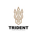 Trident Logo, Vector Magic Spear of Poseidon Neptune, Triton King Design, Template Icon Brand Illustration