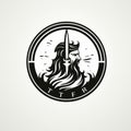 Trident neptune god poseidon circular wave logo design Royalty Free Stock Photo