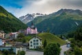 The Trient Eglise Rose church in the Swiss Alps with a green landscape Royalty Free Stock Photo