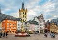 TRIER, GERMANY, AUGUST 14, 2018: Sunset view of Hauptmarkt square in trier, Germany
