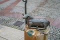 Lamb Sculpture detail of Water Clock Fountain (Wasseruhrbrunnen) at Willy-Brandt-Platz Square - Trier, Germany