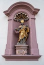 Trier, Rijnland-Palts, Germany, 23th of March, 2024, Sculpture of Saint Nicholas in Niche with Golden Detailing Royalty Free Stock Photo