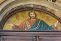 TRIESTE, ITALY - December 19: Mosaic of Saint Michael on the facade of the Serbian Orthodox Church in Trieste on Royalty Free Stock Photo