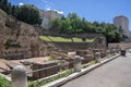 Trieste / ITALY - June 23, 2018: View of Roman theatre of Triest ruins at the foot of San Giusto hill, made of stone