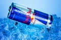 TRIESTE, ITALY-MAY 29, 2016: Aluminium can of Red Bull Energy drink on ice.
