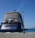 Trieste, Italy - October 1, 2023: Cruise ship Mein Schiff 5 moored next to Audace pier on the city's seafront Royalty Free Stock Photo