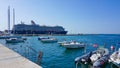 Trieste, Italy - October 1, 2023: Cruise ship Mein Schiff 5 moored next to Audace pier on the city's seafront Royalty Free Stock Photo