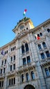 Trieste, Italy - Unity of Italy Square, detail of City Hall tow Royalty Free Stock Photo