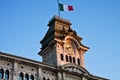 Trieste, Italy -Unity of Italy Square, detail of City Hall tow Royalty Free Stock Photo