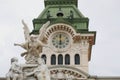 Trieste municipality clock and fountain of the four continents