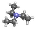 Triethylamine organic base molecule. 3D rendering. Atoms are represented as spheres with conventional color coding: hydrogen ( Royalty Free Stock Photo