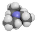 Triethylamine organic base molecule. 3D rendering. Atoms are represented as spheres with conventional color coding: hydrogen ( Royalty Free Stock Photo