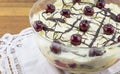 Trifel with black cherries, chocolate and cream