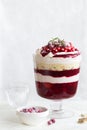 Trifle. Festive layered dessert in glass.