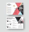 Trifold brochure vector template with triangular design, with place for photo, realistic shadows. Leflet for business concept,menu Royalty Free Stock Photo