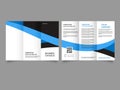 Trifold business brochure with blue line. Template for print, presentation.