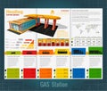 Trifold business brochure or flyer, gas station infographic realistic gas station with abstract diagrams