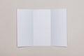 Trifold white template paper on grey background.