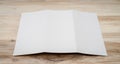 .Trifold white template paper on wood texture