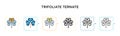 Trifoliate ternate vector icon in 6 different modern styles. Black, two colored trifoliate ternate icons designed in filled,