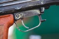 The trigger of the machine gun . The machine gun is ready for firing_ Royalty Free Stock Photo