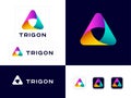 Trigon logo. Three color ribbons, intertwined elements, infinite, looping, rotation icon. Identity. Web buttons.