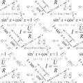 Trigonometry, algebra and physics formulas seamless patte Royalty Free Stock Photo