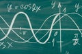 Trigonometry. School Chalkboard Function graphs Math lesson.